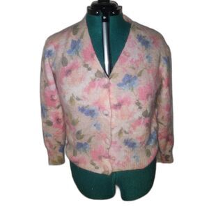 Bartolini (L) Made In Italy Mohair Alpaca Blend Floral Pink Cardigan Sweater